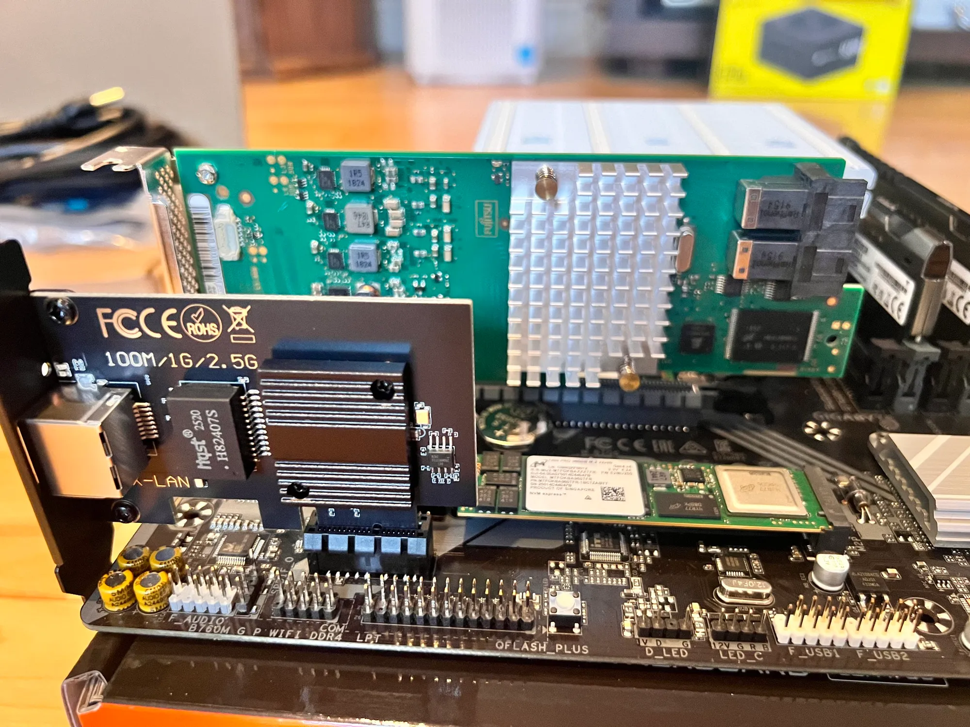 The Intel I226-V in an x1 slot, the HBA above it